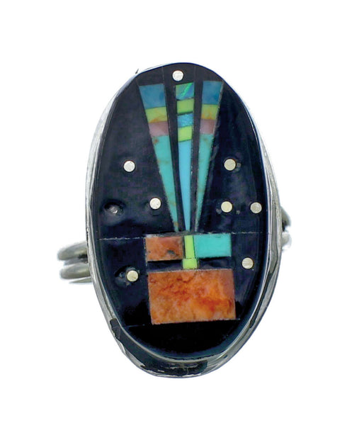 Genuine Sterling Silver Navajo Adjustable Multicolor Inlay Ring Size 9, 10, 11 NN20585